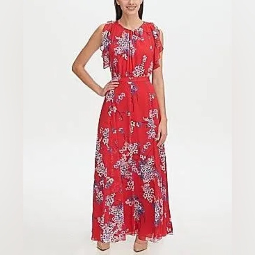 Tommy Hilfiger Eloise Floral Chiffon Dress Raspberry size 10